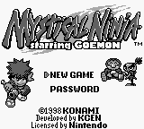 Mystical Ninja Starring Goemon title screen for GameBoy